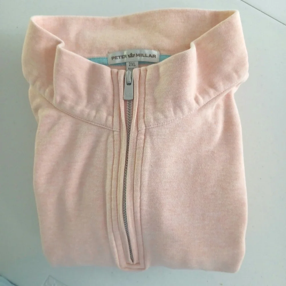 Peter‎ Millar Mens 2XL Peach Heathered Quarter Zip Pullover Knit Mock Neck